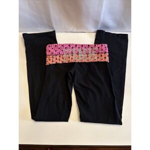 VTG VS Y2K Pink Fold Over Yoga Pants W/Pink & Orange Lace Bling Flare Size S